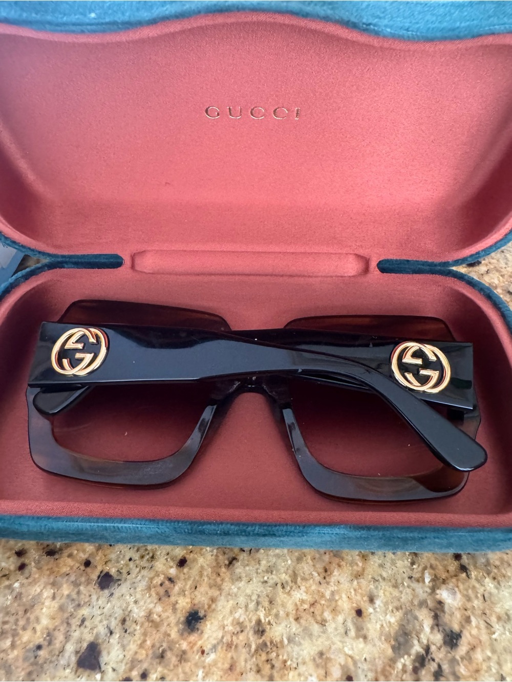 Gucci Black/Brown Sunglasses with Gold Double-G